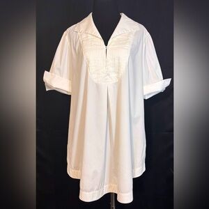 Lafayette 148 New York 8 White Short Sleeve Pleats Tunic Blouse Collar Pockets